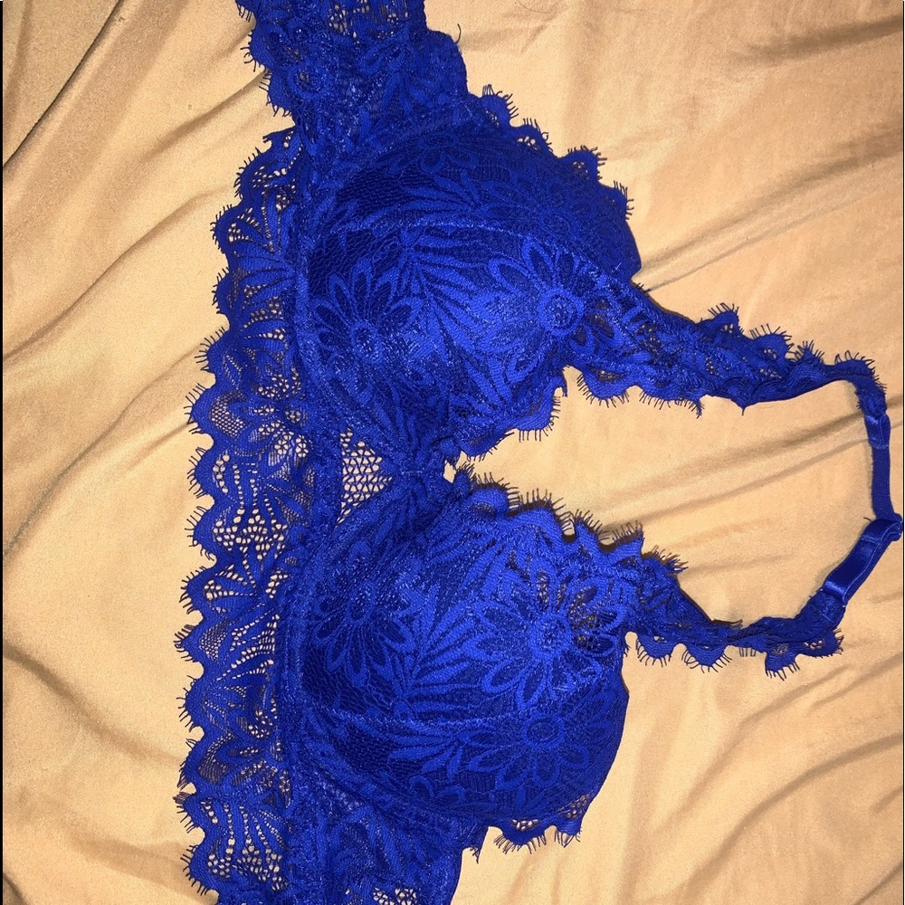 Blue halter lace bra